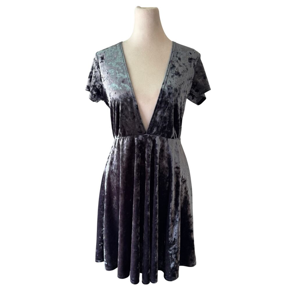 Vintage Y2K Timing Grayish Blue Deep V-Neck Short Sleeve Mini Dress